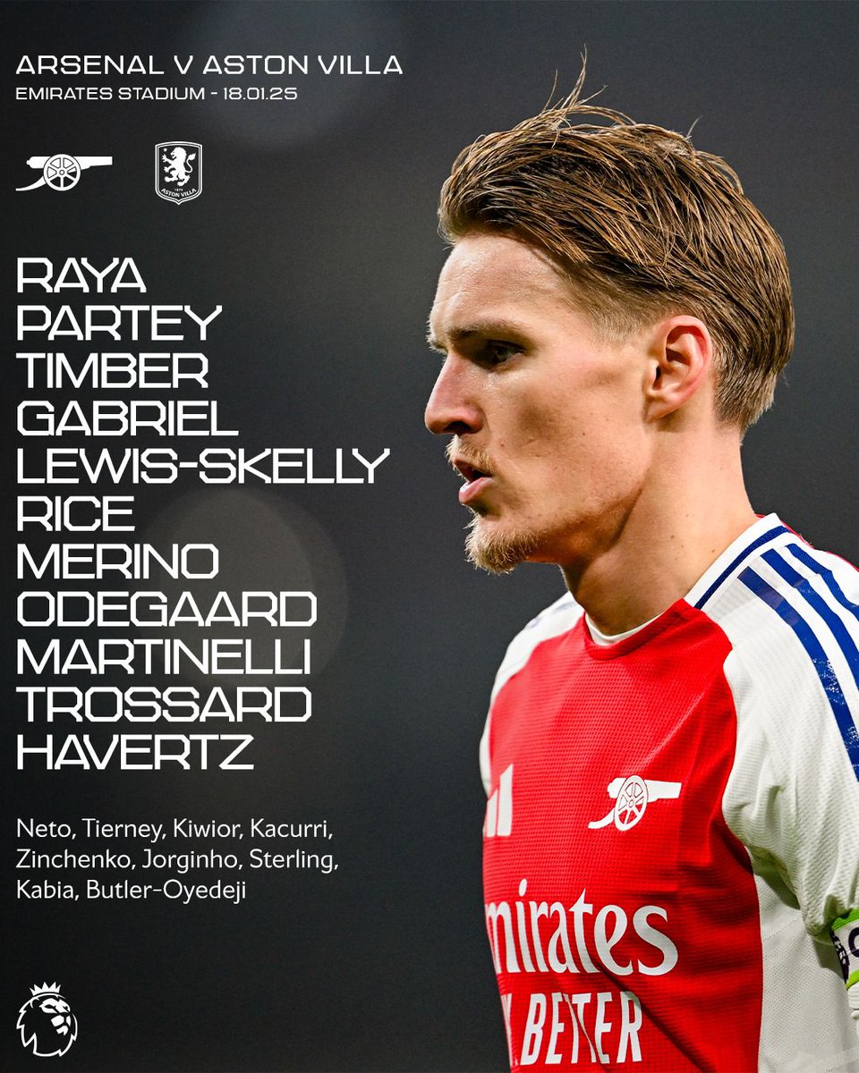 🚨TEAM NEWS: 

Arsenal vs Aston Villa 

💪 Partey starts at right back
👍Merino in midfield
👌 Havertz up top 

🤕 Saliba out with a hamstring issue.

#Arsenal