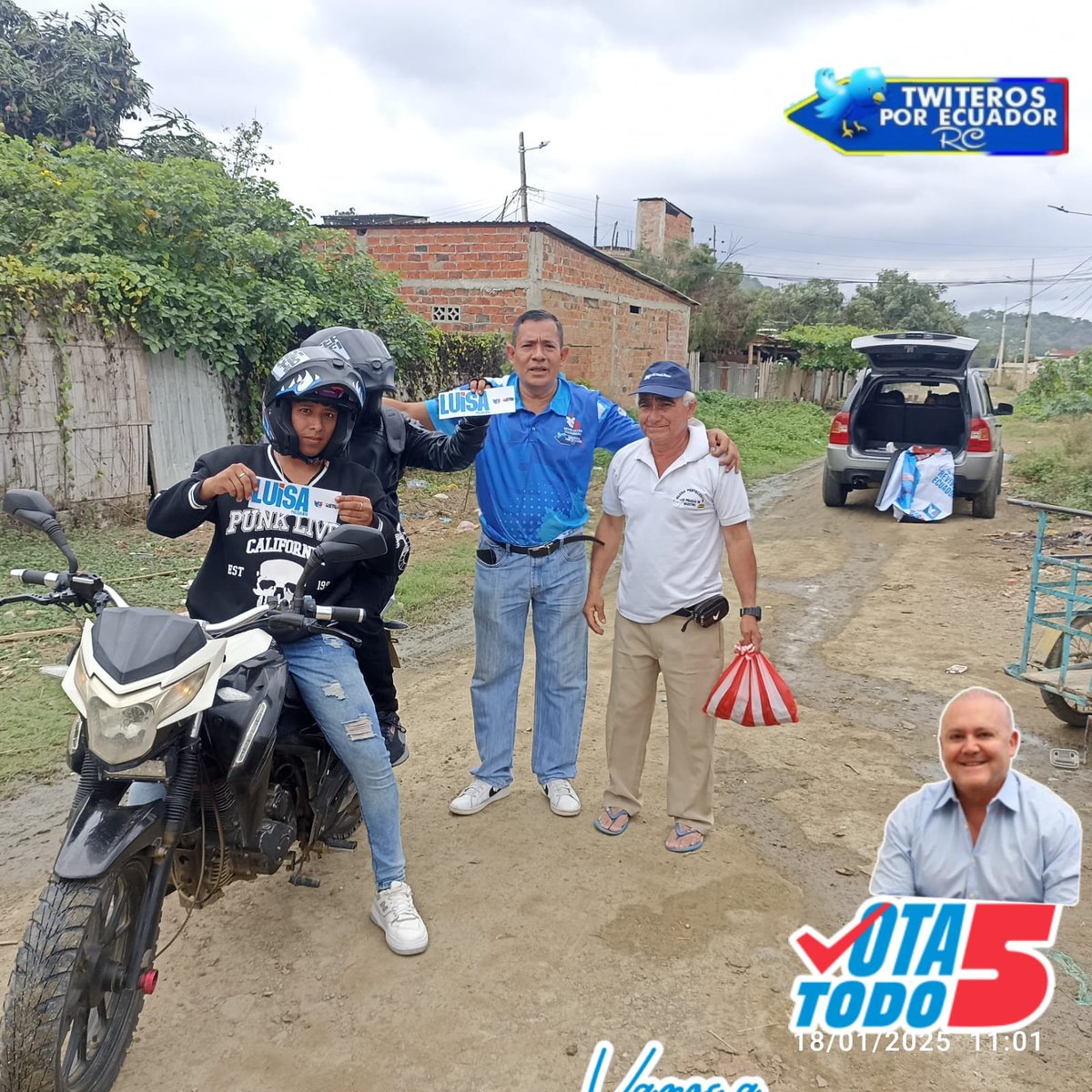 Esta mañana en compañía de nuestro Coordinador Nacional  <a href="/TuiterosxEc5/">Tuiteros por Ecuador Rc 5 🇪🇨</a> , <a href="/panta_gonzalez/">#Progresista🇪🇨</a> , recorrimos barrios de nuestra #Jipijapa Manabí , llevando el Mensaje de Esperanza y compromiso de días mejores para la Patria . 
<a href="/LuisaGonzalezEc/">Luisa González</a> y <a href="/DiegoBorjaPC/">Diego Borja Cornejo</a> #RevivirEcuador 
<a href="/tiburazul/">Guillermo A. Morán Velásquez</a>