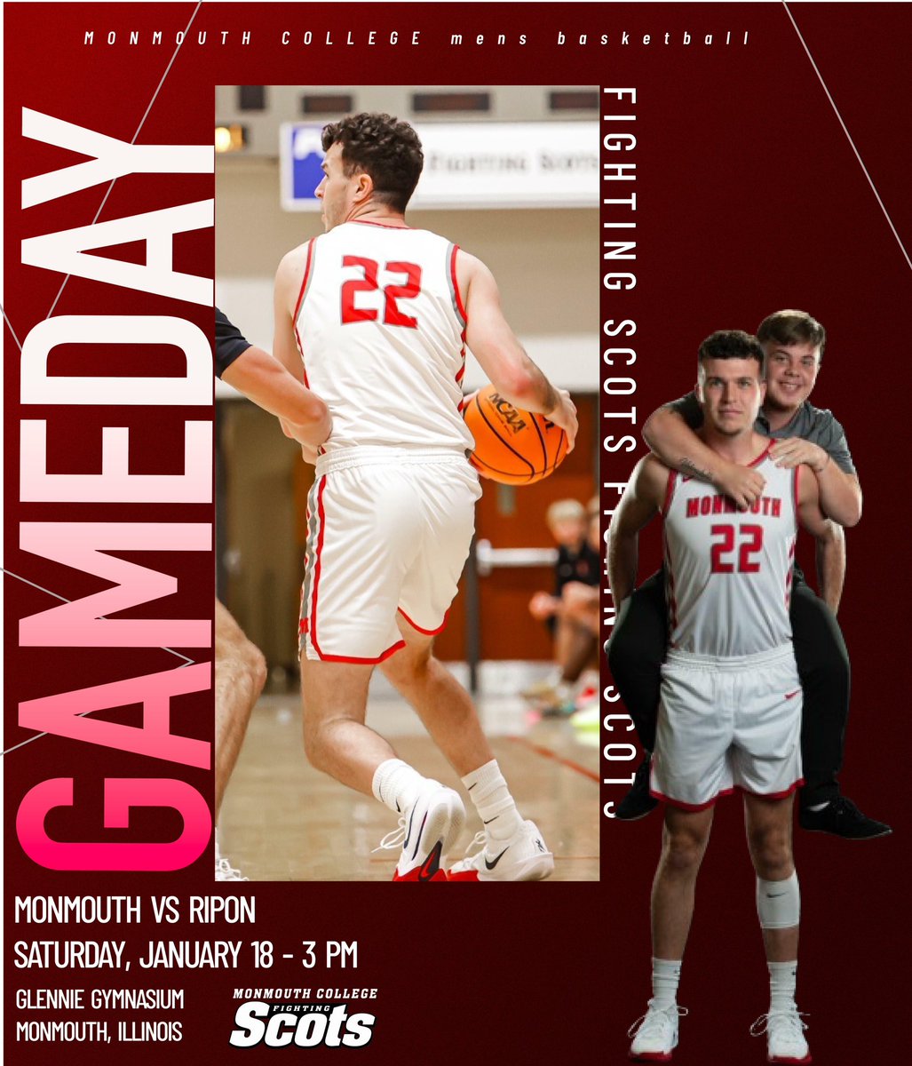 Both basketball teams are home today for a MWC DH against Ripon. <a href="/ScotsWHoops/">Monmouth College Women’s Basketball</a> plays first at 1pm followed by <a href="/ScotsMHoops/">Monmouth Men's Hoops</a> #RollScots 

Watch: monmouthscots.com/watch

WBB stats: monmouthscots.com/sidearmstats/w…

MBB stats: monmouthscots.com/sidearmstats/m…

Updates at <a href="/MonmouthGameday/">Monmouth College Game Day</a>
