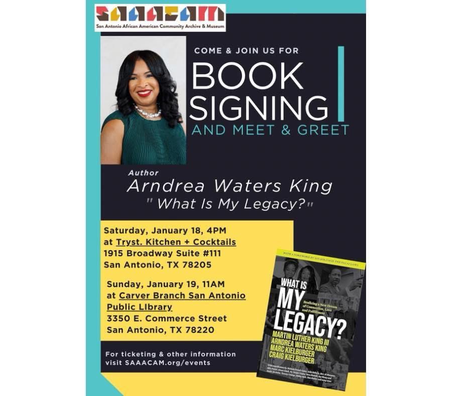 Join the @archivemuseum as we welcome Mrs. <a href="/ArndreaKing/">Arndrea Waters King</a> to San Antonio! Shoutout to Tryst Kitchen + Cocktails and the Carver Library for being incredible hosts this weekend 🙏🏾