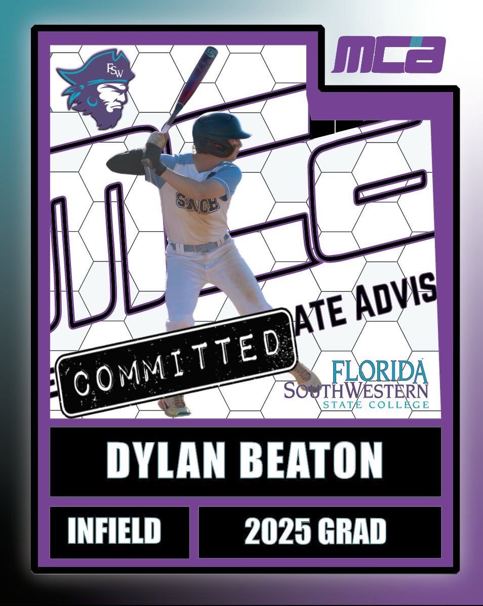 Congratulations to <a href="/DylanBeaton3/">Dylan Beaton</a> on his commitment to <a href="/FSWCollege/">Florida SouthWestern</a>. Wishing Dylan a successful journey at Florida Southwestern College. #mcabaseball #committed #collegebaseball #collegeadvising #fswbucs