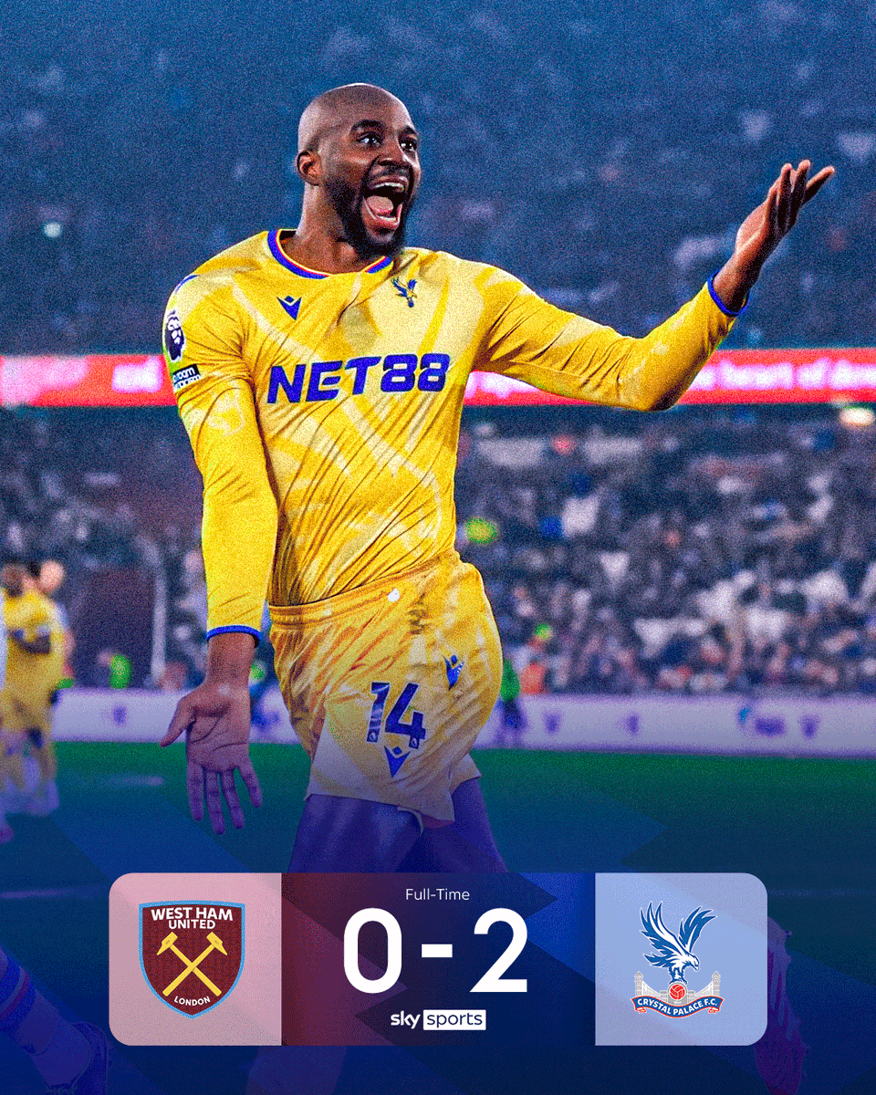 SkySportsPL's tweet photo. Jean-Philippe Mateta at the double as Crystal Palace beat West Ham to move up to 12th in the Premier League! 📈 https://t.co/jCE4jvqEP9