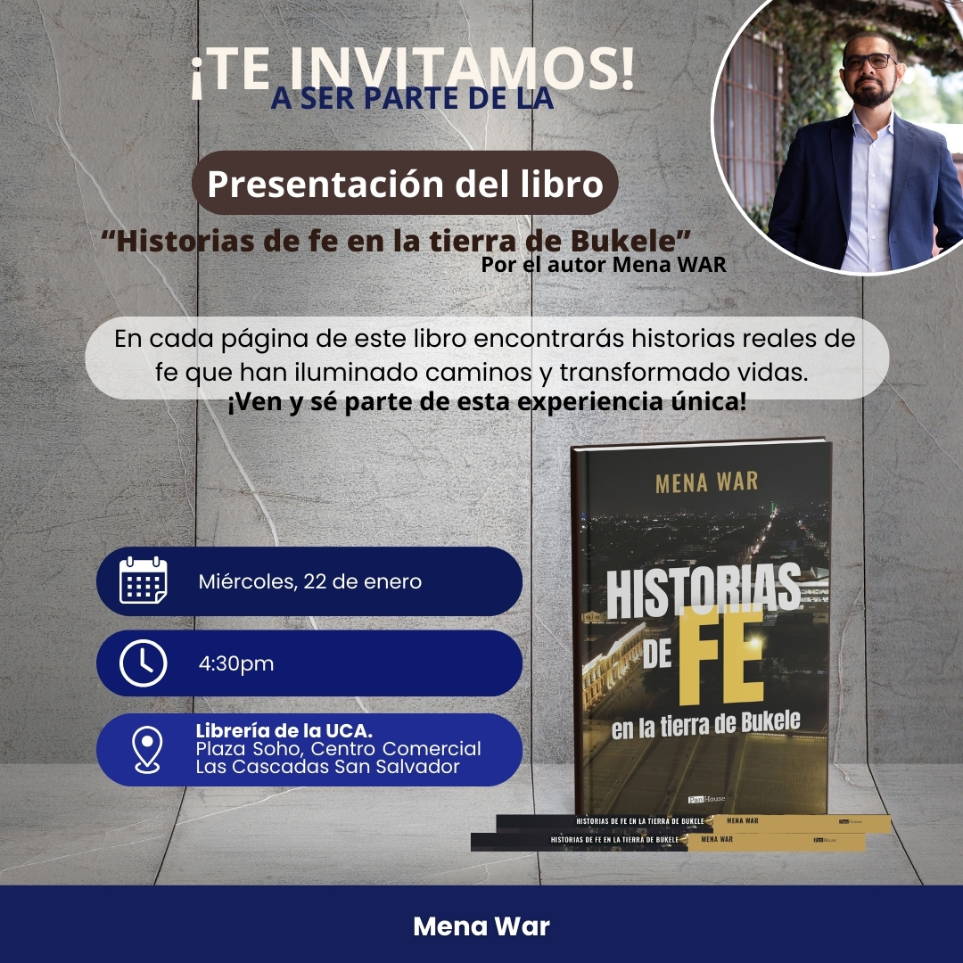 menawarsv's tweet photo. Historias de fe que nacen del corazón de un pueblo resiliente. Un viaje a través de relatos que reflejan la esperanza, la lucha y la fuerza que definen a El Salvador.

Acompáñanos a la presentación de mi libro y vive una experiencia única. ¡Te esperamos este 22 de enero! https://t.co/gwNDnIWWEf