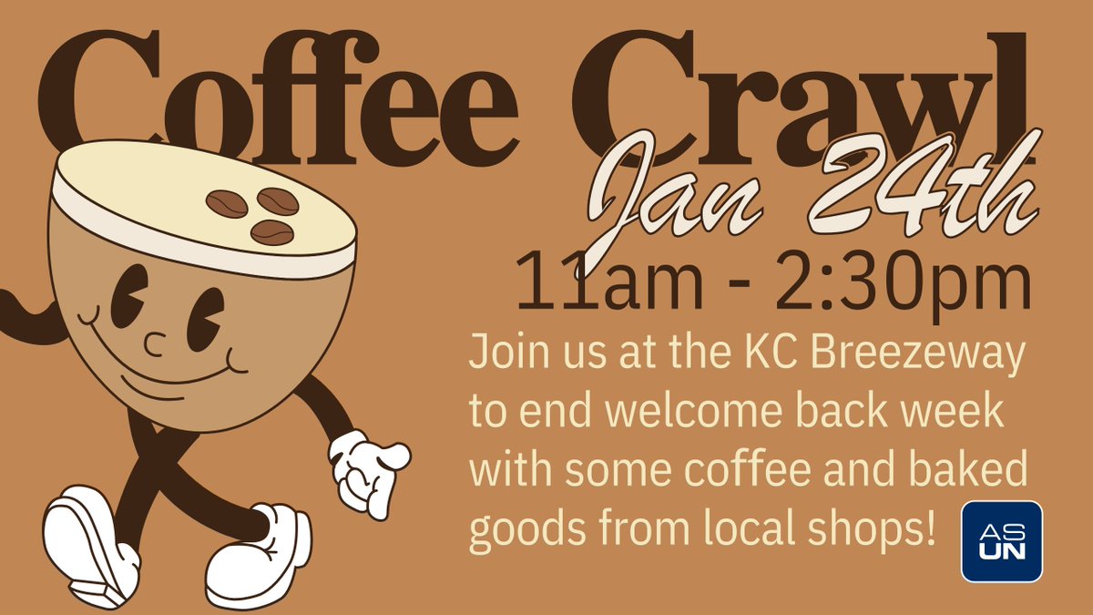 End Welcome Back Week the right way at our Coffee Crawl!

📅 Jan 24, 2025
⏰ 11 AM - 2:30 PM
📍 KC Breezeway

Enjoy hot drinks and delicious baked goods from local shops! Don’t miss this cozy celebration with your Wolf Pack community. 🐺✨