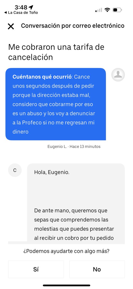 DarkTamiya's tweet photo. @Profeco @LaCasaDeTonoMx @Uber_MEX esto es un abuso, hice un pedido por 900 pesos y al cancelar unos segundos después por cuestión de que la dirección estaba mal, cobraron $731, esto es un abuso por parte de @Uber_MEX y esto es lo que respondieron https://t.co/b3fdOzVSyh