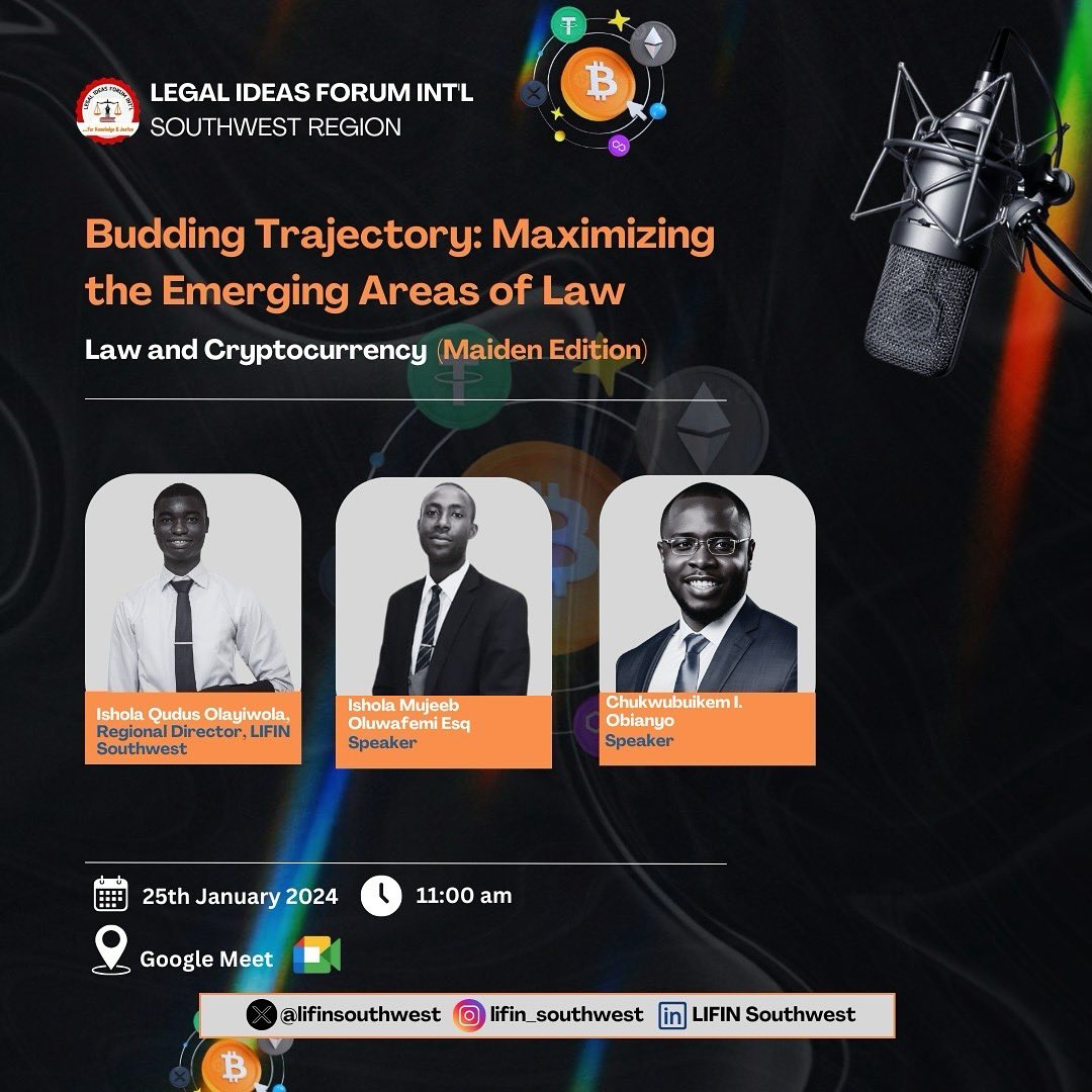 LawyerChubby's tweet photo. Law and Crypto 101

Join me at the @legalideasforum International Webinar as we explore the theme: “Budding Trajectory: Maximizing the Emerging Areas of Law”

Focus Topic: Law and Cryptocurrency
Date: Saturday, January 25, 2025
Time: 11:00 AM
Venue: Google Meet https://t.co/K3iDLzQwf6