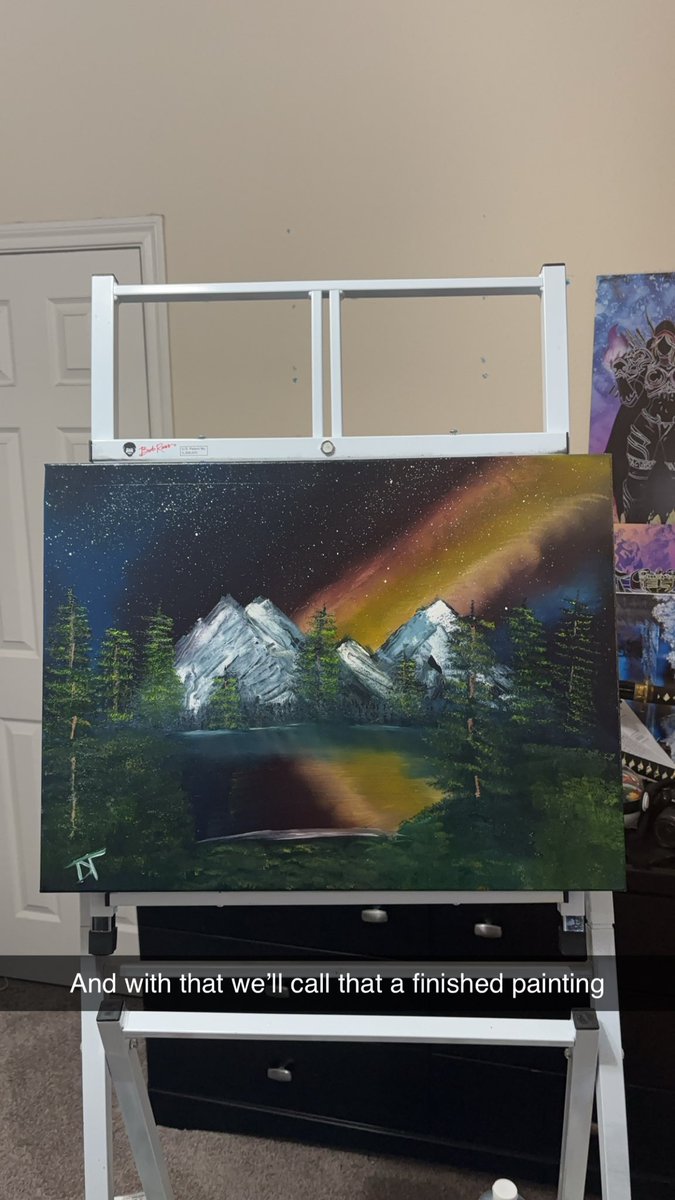 Archangel725's tweet photo. A happy little Bob Ross style painting @BobRossOfficial #bobross #bobrossstyle #paint #painting #paintlikebobross https://t.co/GaZBpXt7Pi