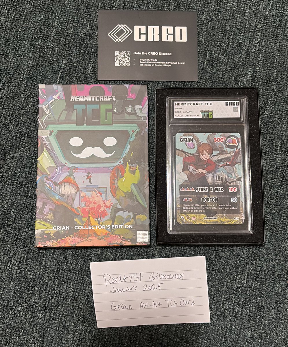 I’m doing a giveaway!!

I’m silly and I accidentally bought two Alt-art grian TCG cards when they dropped and as I’m moving and getting rid of a lot of stuff. I’m giving one away ᵕ̈ 

How to enter
⭐️Follow me
⭐️Re-Tweet this post
⭐️Reply with your favourite grain quote