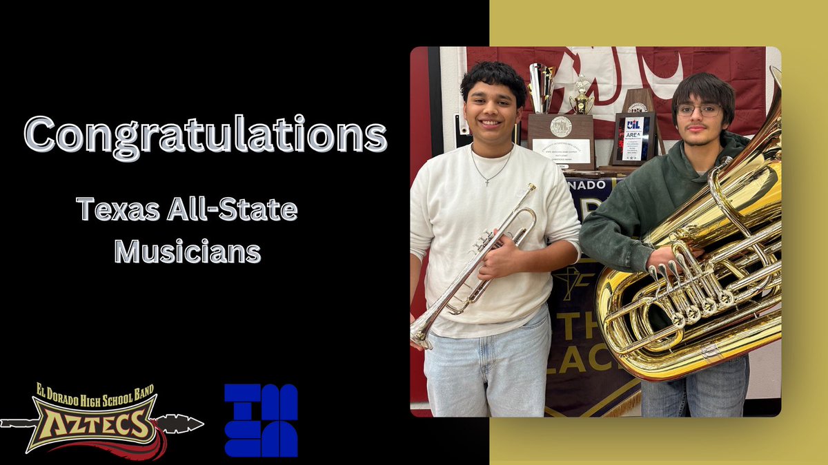 Cesar Hinojos (@chinojos_edhs) on Twitter photo Congratulations to all of our Aztec Band members who competed at TMEA Area A this past weekend! A special congratulations goes to our All-State qualifiers, Ian Sundermann and Zechariah Carrasco!
#ProcessOverResults
<a href="/EDAztecs_HS/">Venessa Betancourt</a> <a href="/SISD_FineArts/">SISD Fine Arts</a> Congratulations to all of our Aztec Band members who competed at TMEA Area A this past weekend! A special congratulations goes to our All-State qualifiers, Ian Sundermann and Zechariah Carrasco!
#ProcessOverResults
<a href="/EDAztecs_HS/">Venessa Betancourt</a> <a href="/SISD_FineArts/">SISD Fine Arts</a>