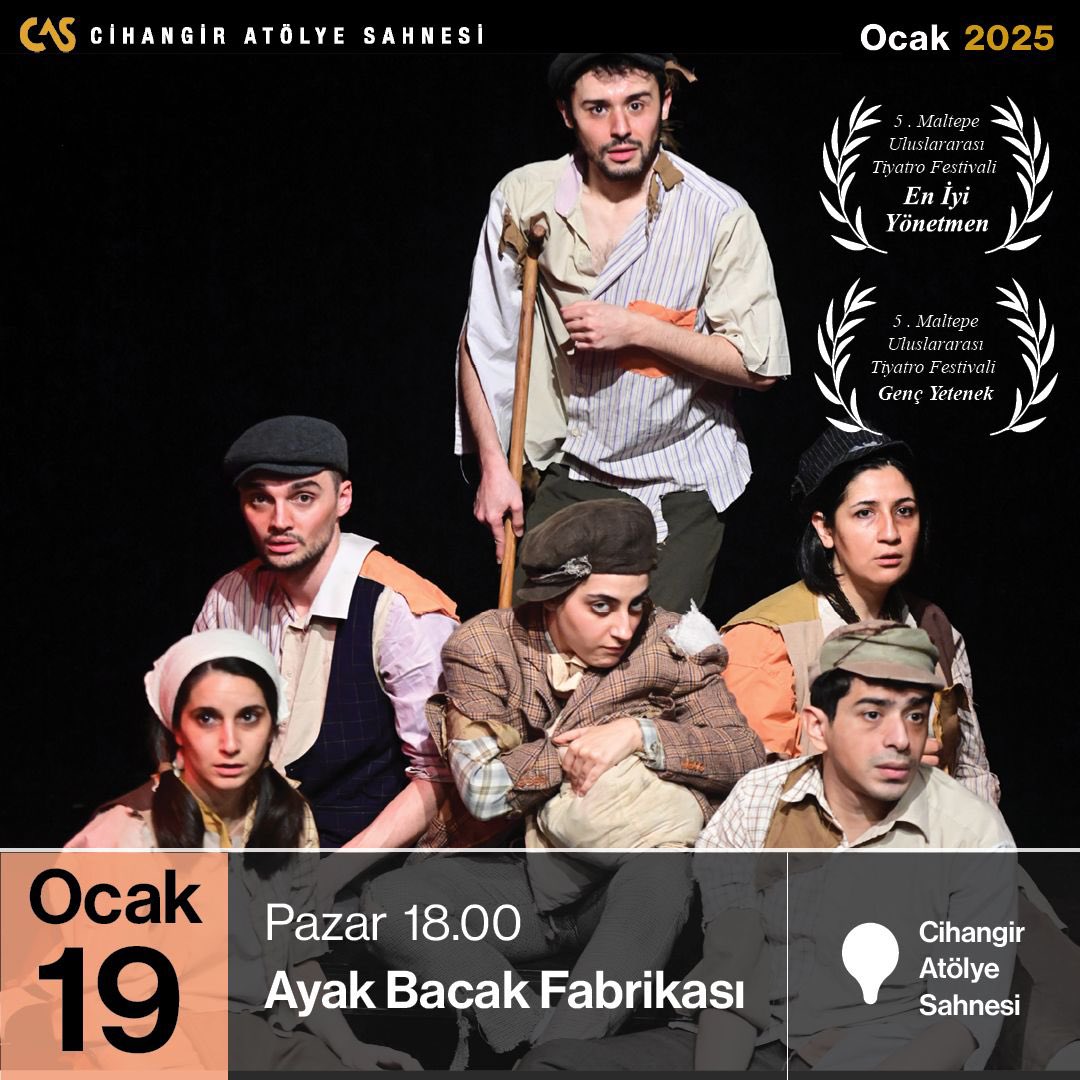 Ayak Bacak Fabrikası 
saat: 18.00’de CAS’ta🎉
Sermet Çağan’ın gerçek bir olaydan yola çıkarak yazdığı şahane metin, Muhammet Uzuner rejisi, Berkay Özideş müzikleri, Hicran Akın koreografisi, Selda Uyan kostüm tasarımı ve CAS OYUNCULARI ile sahnede🎉
👇🏻
tiyatrolar.com.tr/m/tiyatro/ayak…