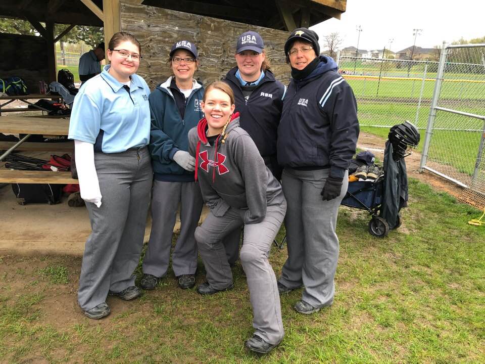 USASoftballSD's tweet photo. USA Softball South Dakota Umpire Saturday L to R Ora Kjellsen, Leah Smith, Rebecca Jund, Beth Nolz, and Dawn Schumack.

"Can you suggest a single reason why all the umpires should not be women? Of course you can't." Amanda Clement circa 1906 https://t.co/PbCd96807U
