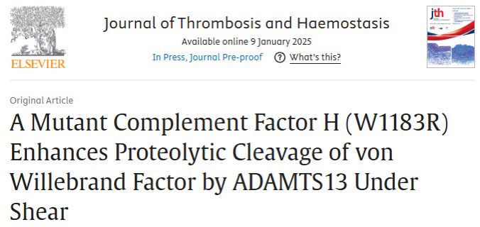 Wenjing Cao (@wenjingcaomdphd) on Twitter photo Please check out our new publication investigating how an aHUS associated-mutation in CFH affects #VWF proteolysis by #ADMTS13 <a href="/DrXLongZheng/">X. Long Zheng, MD, PhD</a> jthjournal.org/article/S1538-β¦ Please check out our new publication investigating how an aHUS associated-mutation in CFH affects #VWF proteolysis by #ADMTS13 <a href="/DrXLongZheng/">X. Long Zheng, MD, PhD</a> jthjournal.org/article/S1538-β¦