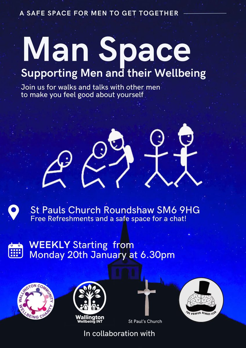 "Breaking the Silence: Men's Mental Health"
Join us every Monday at 6:30 PM starting January 20th at St Paul's Church (Roundshaw, SM6 9HG).
A free program combining exercise and open conversation to support men's mental wellbeing.
Together, we can make a difference.