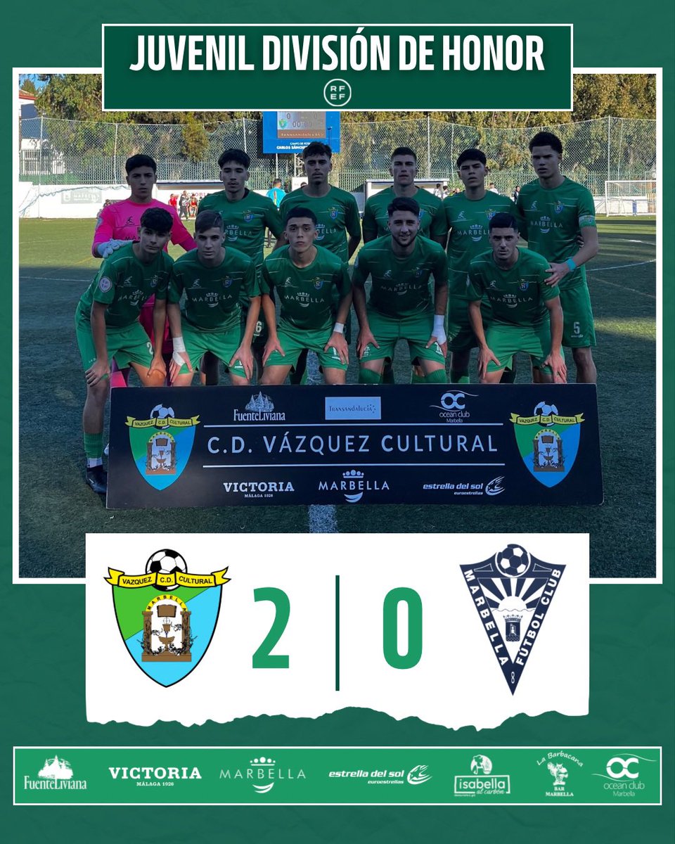 ‼️ F I N A L ‼️

Los 3️⃣ puntos son VERDES 💚

Nuestro Juvenil División de Honor se impone en #ElDerbi 

2️⃣ CD Vázquez Cultural
0️⃣ Marbella FC

#CreoEnElVerde 💚