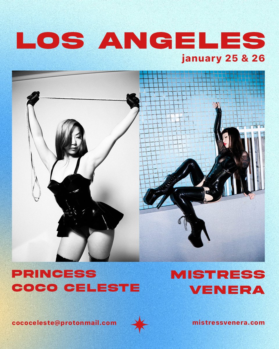 Mistress Venera ❋ San Francisco (@venerakate) on Twitter photo LOS ANGELES — I am offering doubles with
<a href="/_CocoCeleste_/">Princess Coco Celeste • Los Angeles</a> next weekend 🔒
Don't miss this opportunity to be tormented by Us ~ LOS ANGELES — I am offering doubles with
<a href="/_CocoCeleste_/">Princess Coco Celeste • Los Angeles</a> next weekend 🔒
Don't miss this opportunity to be tormented by Us ~