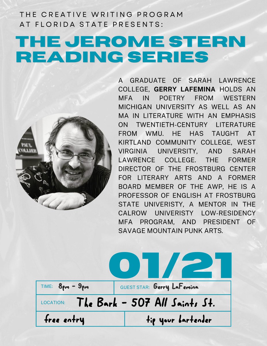 Gary LaFemina will be reading as part of the Jerome Stern series this upcoming Tuesday, January 21!