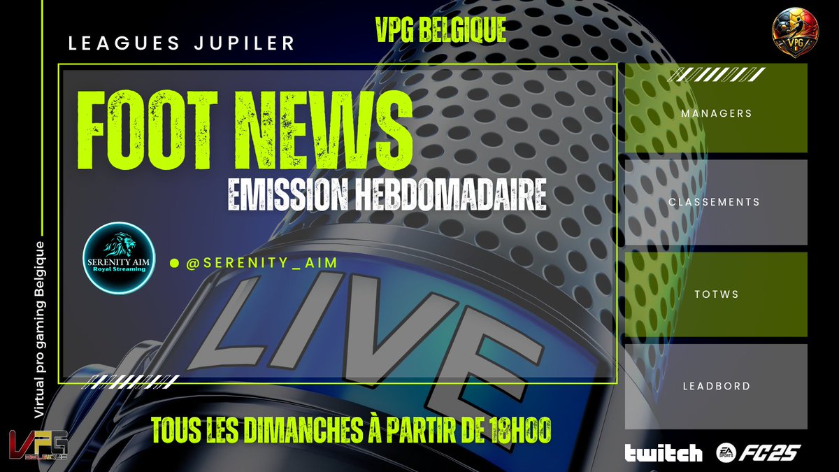 VPG BELGIQUE 🇧🇪 (@belgique_vpg) on Twitter photo • Bonjour à tous et à toute
On se retrouve demain à partir de 18h en live pour l'émission de la vpg Belgique 🇧🇪 hebdomadaire
On vous attend nombreux 🤝
• Classement semaine
• Top manager semaine
• Totw League
• Leaderbord semaine
• Interwiew manager <a href="/Serenity_Aim/">Serenity_Aim</a> • Bonjour à tous et à toute
On se retrouve demain à partir de 18h en live pour l'émission de la vpg Belgique 🇧🇪 hebdomadaire
On vous attend nombreux 🤝
• Classement semaine
• Top manager semaine
• Totw League
• Leaderbord semaine
• Interwiew manager <a href="/Serenity_Aim/">Serenity_Aim</a>