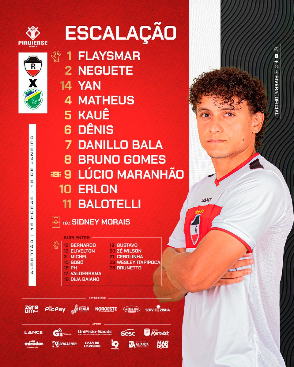 Galo escalado! 💪🐔🇾🇪

A bola rola a partir das 16h no estádio Albertão. 

#RiverACOficial