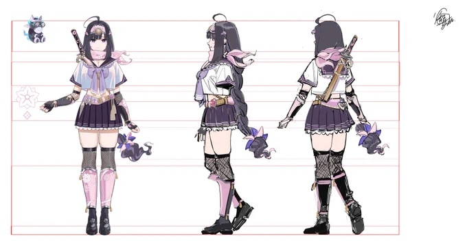 Vtuber「六道ユラ/Yura Rikudou」さんの再デビューのキーイラスト、衣装のデザインを担当させて頂きました。ありがとうございました!狐の女の子にセーラー服忍者、新しい物語が始まるようです!#yurart 