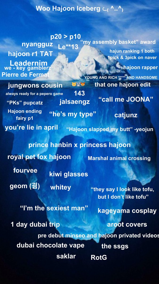 sakuchew's tweet photo. Harrow Me and moots made hajun iceberg adding more info zoon nyahahah u can comment if u wanna and smthng 🐰🤍🤍🤍
#uname #woohajoon #project7 #nyangguz #enhypen #gamblerz #pupcatz #jalsaengz #tofucat 🐱 https://t.co/VkZL0zjmNn