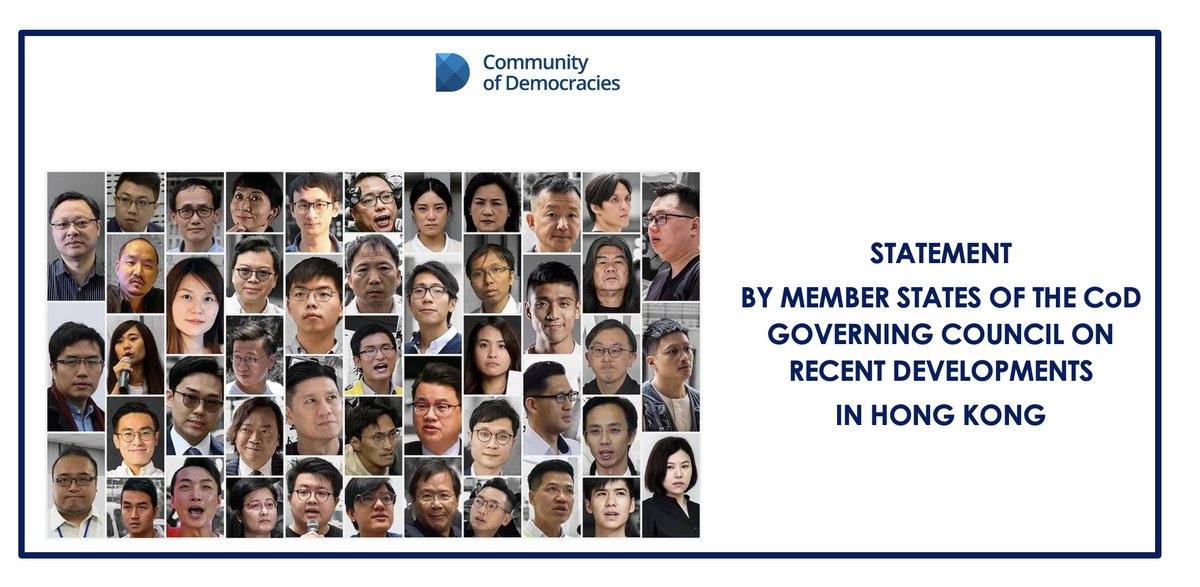 CoD Members 🇨🇦🇪🇪🇱🇹🇬🇧🇺🇸 call on #Beijing and #HongKong authorities to release all unjustly detained political prisoners, uphold a free and open system, and ensure the democratic development of Hong Kong.

Statement: shorturl.at/npVIm