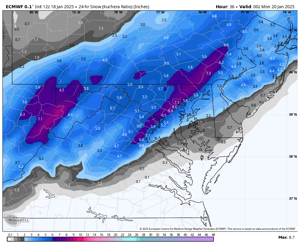 ttasselWBAL's tweet photo. Snow coming Sunday with a little more intensity.  From 10am to 7pm it looks like 3-6" for the Baltimore Metro area and 2-4" on the Eastern Shore north of Easton. A few spots could stop 6" if the heavier banding indicated on some models sets up. https://t.co/7B9KOMvYij