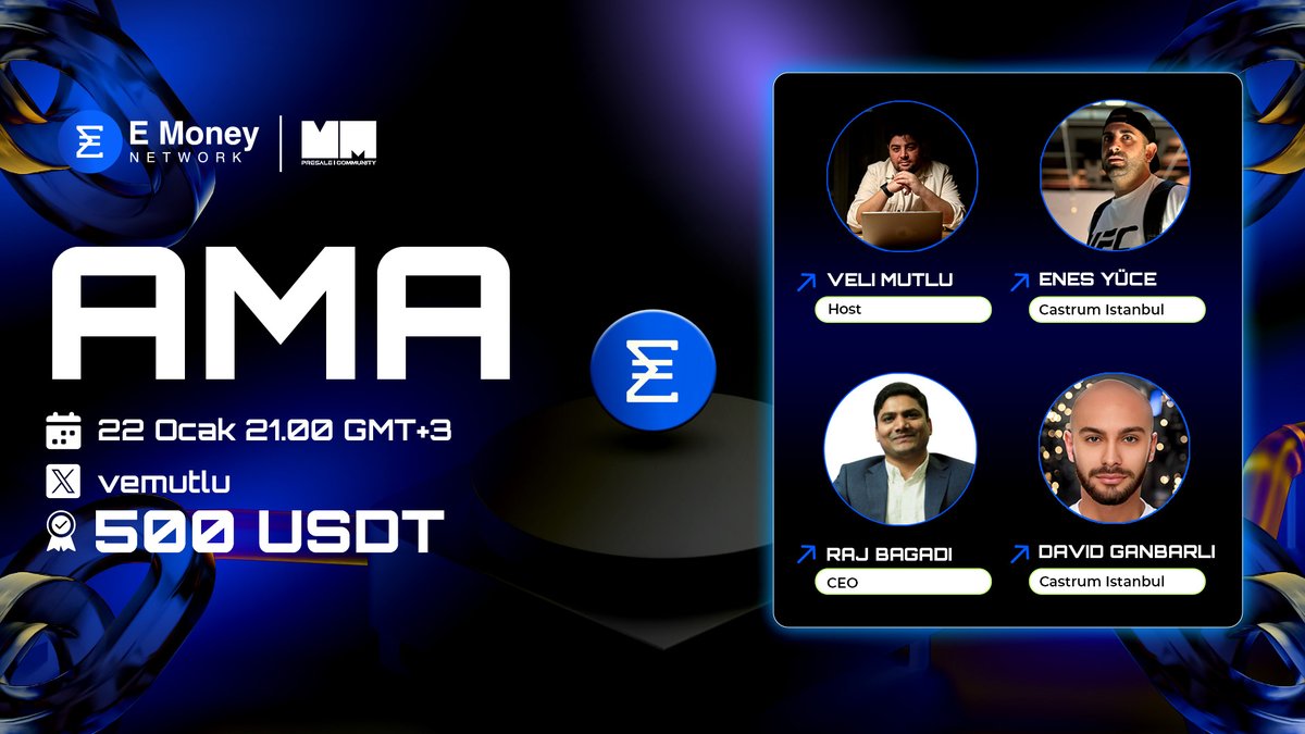 ÖDÜLLERE DOYACAĞIMIZ BİR HAFTA BİZİ BEKLİYOR!

22 Ocak akşamı $EMYC ekibi ile 500 USDT ödüllü bir AMA planladık. Her zamanki gibi hem aklımızdakileri soracağız hem de kazanacağız.

Kazanmak için;
1⃣ Talip: <a href="/emoney_network/">Scallop | E Money Network</a> 
2⃣ 2 Arkadaşını etiketle
3⃣ RT+FAV