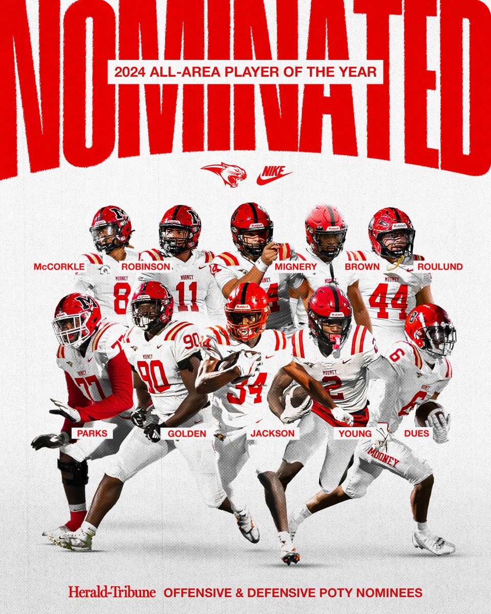 We have 10 Cougars nominated for Sarasota Herald-Tribune All-Area Offensive and Defensive Player of the Year - the most of any program represented 👏

The winner will be announced at The Sarasota-Manatee High School Sports Awards on May 30 at Van Wezel Performing Arts Hall 🗓️
