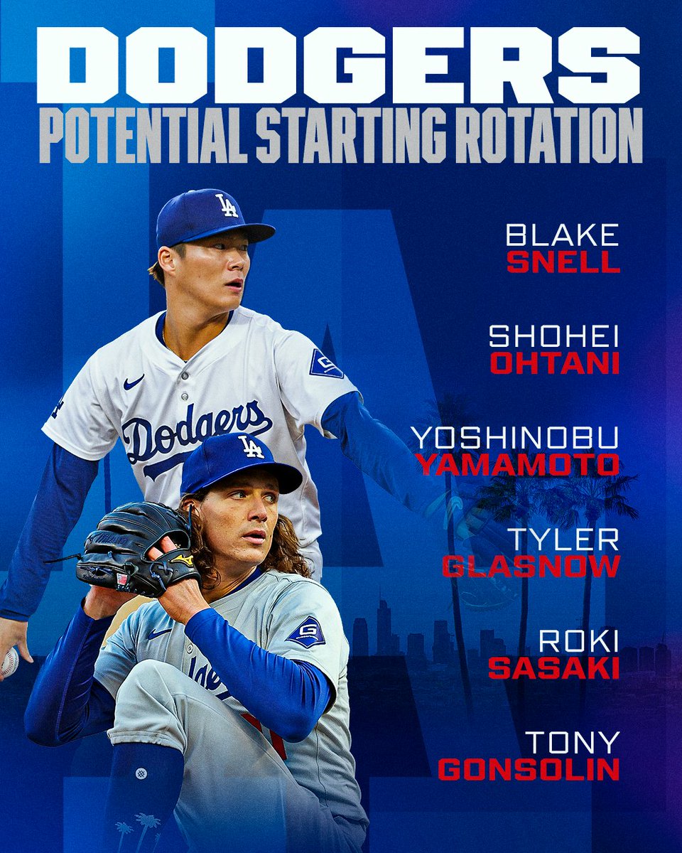 MLB's tweet photo. The Dodgers potential starting rotation is STACKED 😮‍💨 https://t.co/FQqWiX3bN7