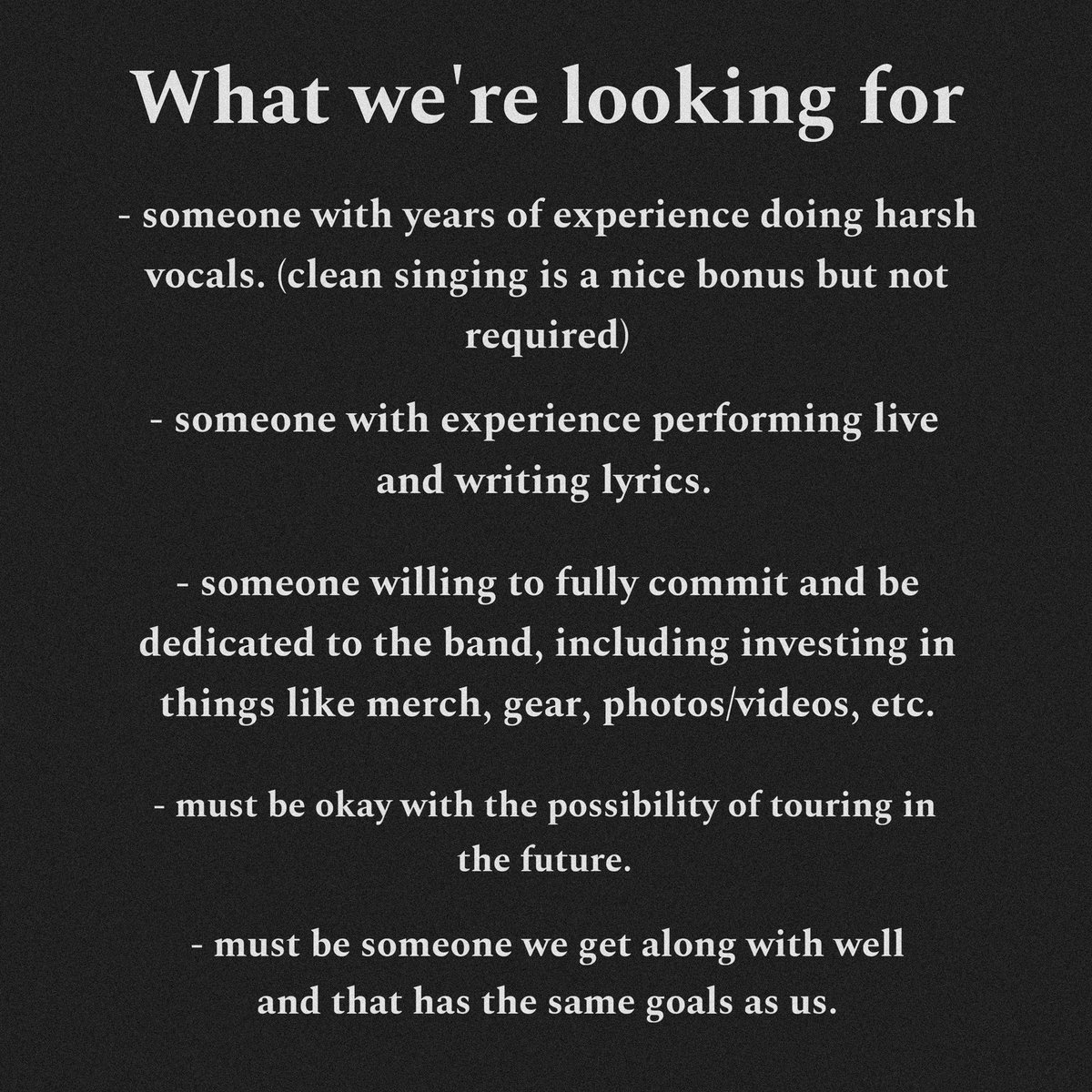 cursedformPA's tweet photo. Vocal auditions are now open. Email us at cursedformband@gmail.com if you’re interested 🖤 https://t.co/fIdcvFXfJ3