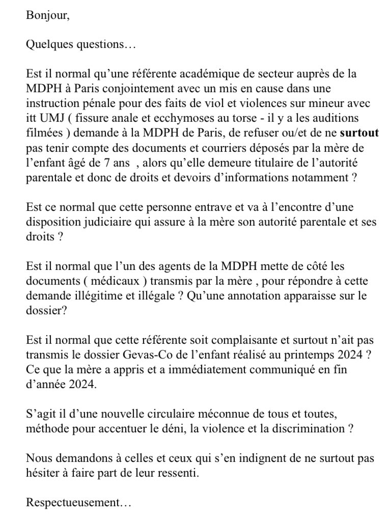 JusticePourCJ (@justicepourcj) on Twitter photo «Tous les principes sont invoqués pour délégitimer leur parole. Les agresseurs peuvent toujours compter sur le soutien sans faille des gardiens du temple »-E. Durand
<a href="/CaVautrin/">Catherine Vautrin</a> <a href="/Defenseurdroits/">Défenseur des droits</a> <a href="/handicap_paris/">MDPH de Paris - Handicap.Paris</a> <a href="/education_gouv/">Ministère Éducation nationale</a> «Tous les principes sont invoqués pour délégitimer leur parole. Les agresseurs peuvent toujours compter sur le soutien sans faille des gardiens du temple »-E. Durand
<a href="/CaVautrin/">Catherine Vautrin</a> <a href="/Defenseurdroits/">Défenseur des droits</a> <a href="/handicap_paris/">MDPH de Paris - Handicap.Paris</a> <a href="/education_gouv/">Ministère Éducation nationale</a>