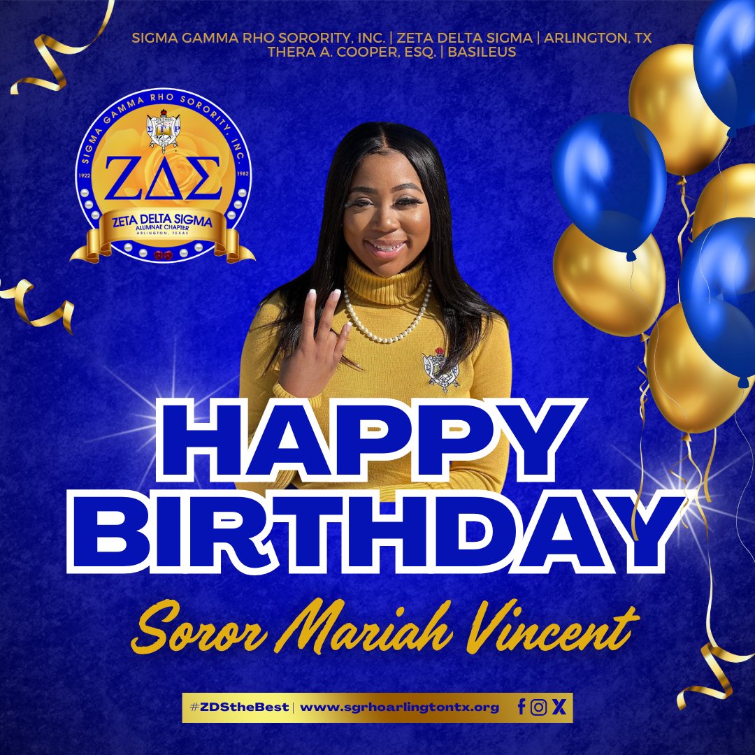 ZDS wishes our very own Soror Mariah Vincent, a very happy birthday!

Wishing you a day filled with love, joy, and endless blessings. Enjoy your special day!
#ZDStheBest 💛💙🐩💙💛