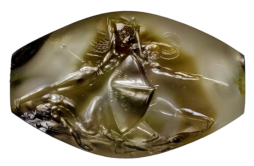 The Pylos Combat Agate is almost impossibly aesthetic, as judged on the combination of its age, technical expertise, medium, subject matter, and sheer artistic quality: