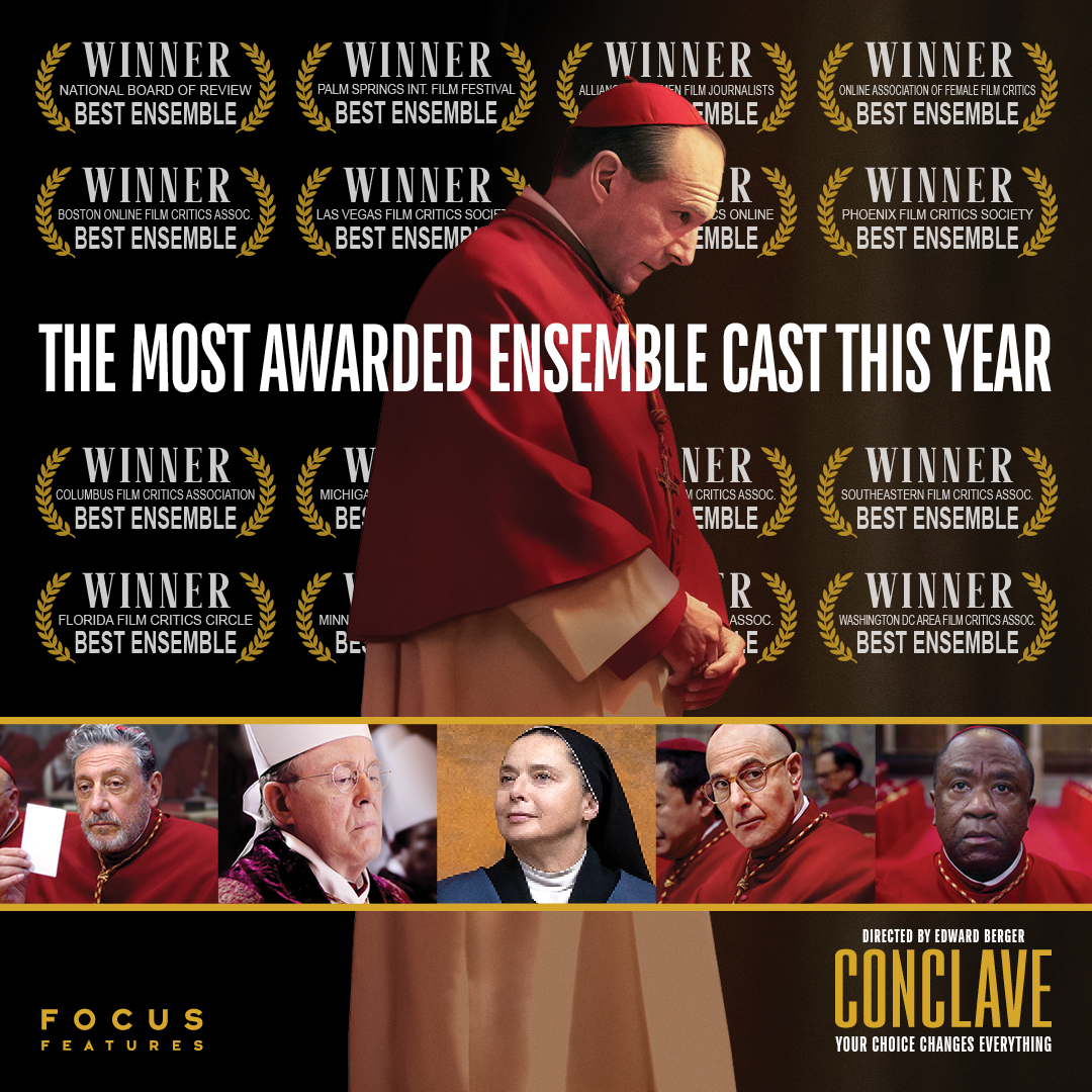conclavethefilm's tweet photo. The best ensemble of the year is in CONCLAVE.

Back in theaters this weekend, get your tickets now: https://t.co/NKdVVOeI63 https://t.co/F6u9vq7Qva
