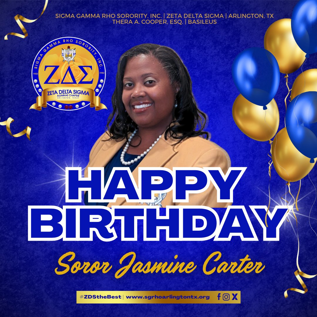 ZDS wishes our very own Soror Jasmine Carter a very happy birthday!

Wishing you a day filled with love, joy, and endless blessings. Enjoy your special day!

#ZDStheBest  💙💛🐩💛💙