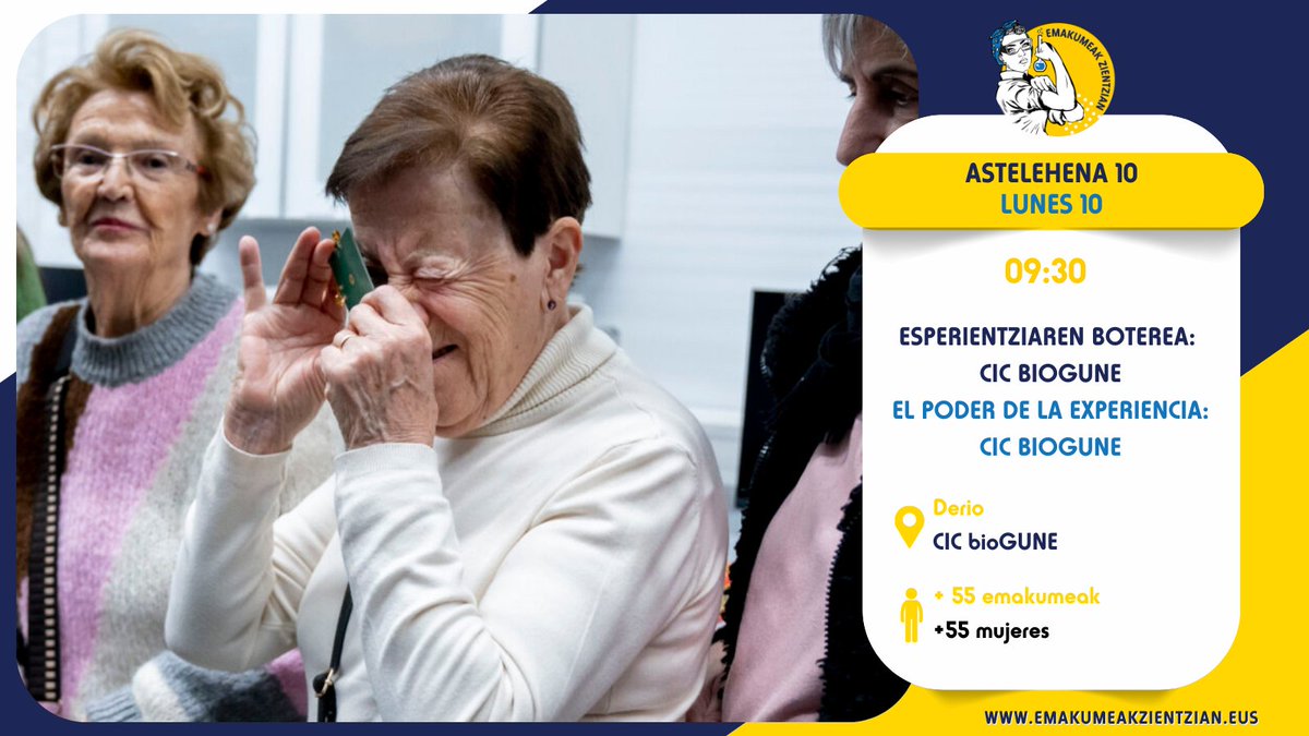 <a href="/IngDeusto/">Deusto Ingeniería</a> 🧪Eres mujer mayor de 55 años? En la visita a 🔬 @cicbiogune podrás conocer la investigación biomédica de primera mano y convertirte en embajadora científica. 

🌱 #HaziaErein y descubre el poder de la xperiencia.

📩 Plazas limitadas, Inscríbete gratis aquí 👉