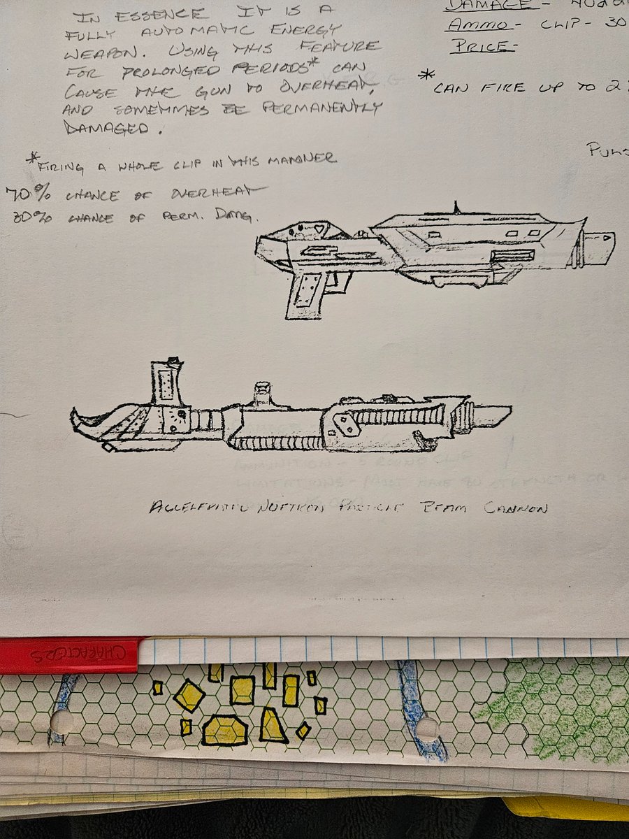 fildoforfreedom's tweet image. Did you make up your own weapons? 

The one on top is a &quot;pulse blazer rifle&quot; and the bottom one is an &quot;accelerated neutron particle beam cannon&quot;.
Just 2 of the amazing weapons created for our Star Frontiers game back in the day. #ttrpgthoughts
