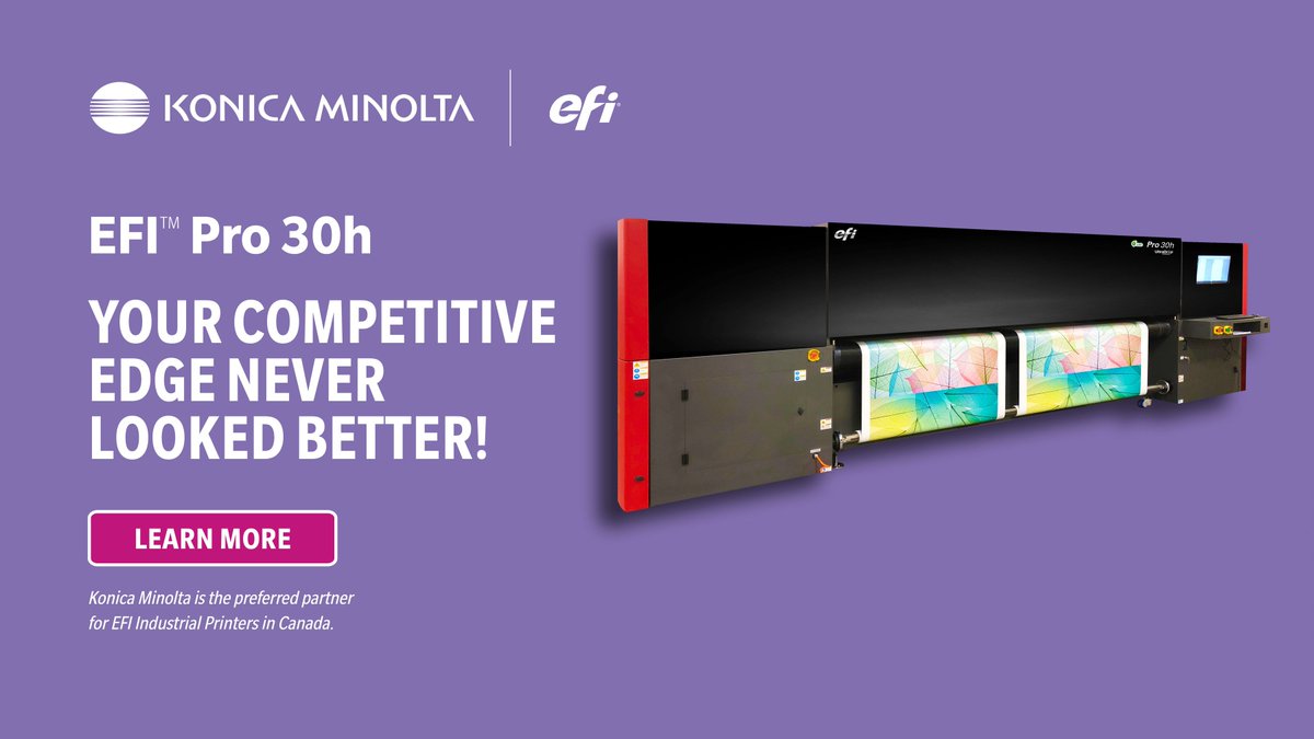 KonicaMinoltaCA's tweet image. ⚡️ Boost your productivity with the EFI™ Pro 30h! 

Maximize efficiency with:
▶️ Continuous board printing for uninterrupted workflow

Learn more: hubs.li/Q02-r84f0 

#WideFormatPrinting #EFIPro30h