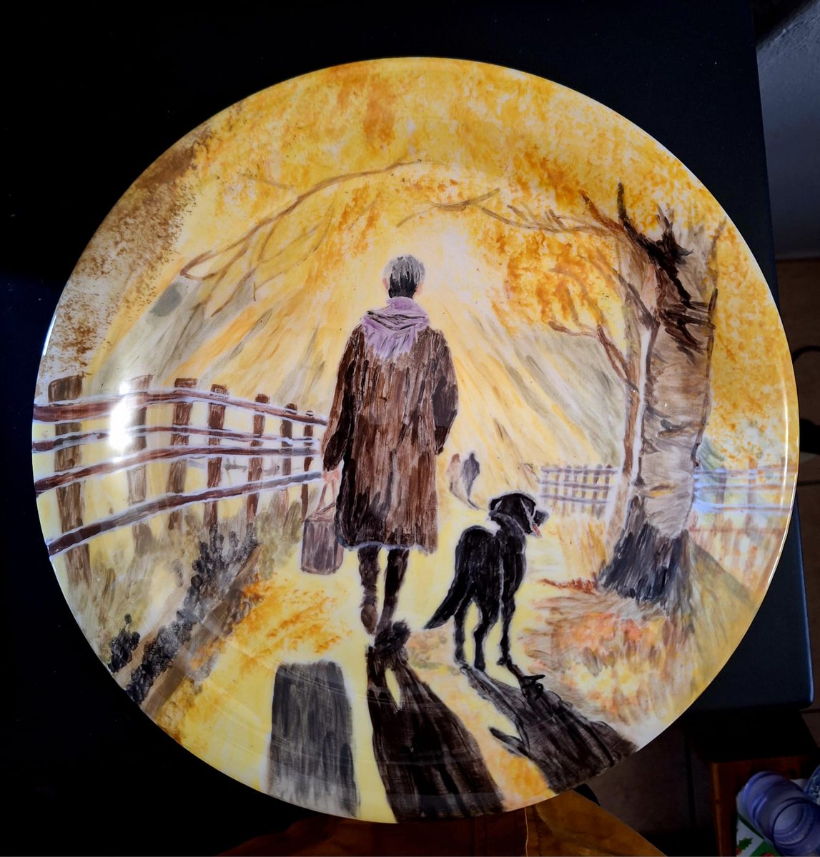 Lonely Autem walk in mditation with mand best friend.

Acrylic Paint on Ceramic Plates

Sale price - R850 
Excl courier fees - can be arranged at additional cost or 
Can be collected in Fourways