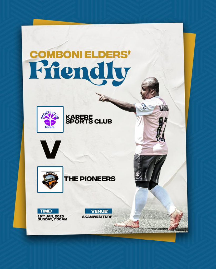 SC.KAREERE (@fcvenoms) on Twitter photo Good evening Friends of Sc Kareere !
We will have a friendly Match With Team Pioneer tomorrow 19th. Jan. 2025 @Akamwesi Turf.. 7:00am.
Don’t miss out on this Sunday plot.
<a href="/TheComboni/">The Comboni League</a>
#ScKareere
#TheVenoms Good evening Friends of Sc Kareere !
We will have a friendly Match With Team Pioneer tomorrow 19th. Jan. 2025 @Akamwesi Turf.. 7:00am.
Don’t miss out on this Sunday plot.
<a href="/TheComboni/">The Comboni League</a>
#ScKareere
#TheVenoms
