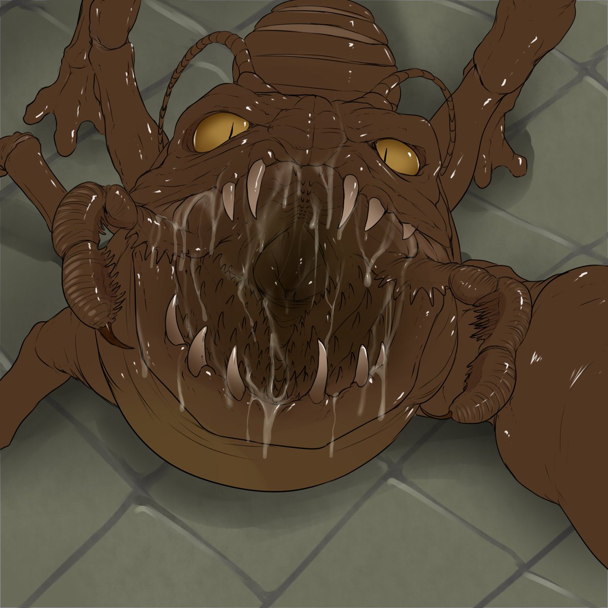 You're roach food.
There's no teasing, no comfort, no words.
You're nothing but fuel to sustain my body.
Picked up and shoved down my gullet like a hunk of meat that you are.
At least you were tasty.
#vore 
❤️ + 🔁 +💬 your reaction to getting unceremoniously eaten