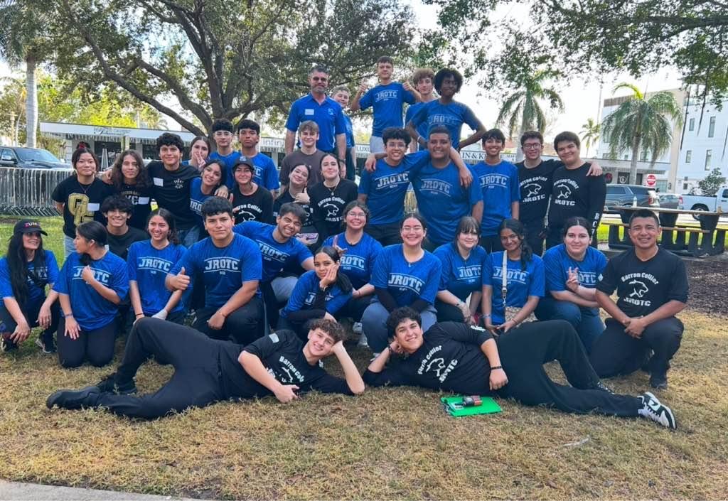 BarronCollier's tweet photo. Barron Collier High students fight community hunger at Empty Bowls 2025. JROTC (pictured) worked setup/teardown, the Cougar drumline provided the beat, and the BCHS Potters Guild lended their talents to this 19th annual event. Go Cougars! https://t.co/7AORYkL6dA