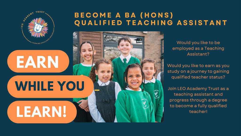 LEO Academy Trust (@leoacademies) on Twitter photo 📢 Applications are now open to study for a degree with <a href="/LEOacademies/">LEO Academy Trust</a>.
Working in partnership with <a href="/Anspear/">Anspear</a> & <a href="/UniOfBuckingham/">The University of Buckingham</a>, we’re offering the chance to gain a BA (Hons) in Primary Education while working as a teaching assistant.
Apply online.👇
drive.google.com/file/d/1xLsafH… 📢 Applications are now open to study for a degree with <a href="/LEOacademies/">LEO Academy Trust</a>.
Working in partnership with <a href="/Anspear/">Anspear</a> & <a href="/UniOfBuckingham/">The University of Buckingham</a>, we’re offering the chance to gain a BA (Hons) in Primary Education while working as a teaching assistant.
Apply online.👇
drive.google.com/file/d/1xLsafH…