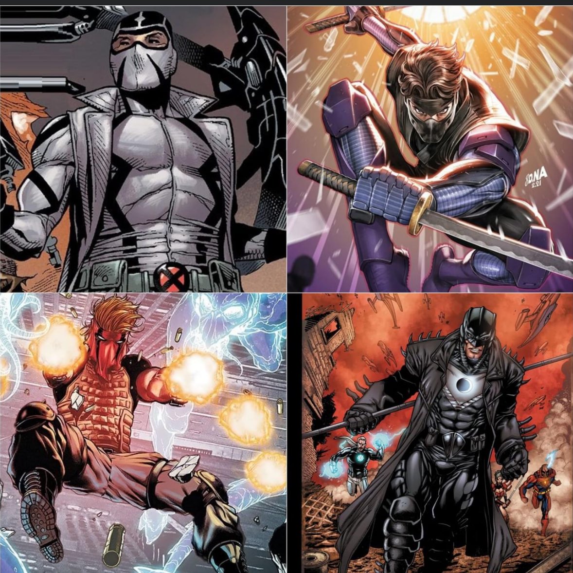 WhoWouldWin13's tweet photo. #FreeForAll💥⚔️
#Fantomex 🆚 #Ninjak 🆚 #Grifter 🆚 #Midnighter
(Marvel VS Valiant VS DC Comics)
Who wins, and why⁉️
#whowouldwin #deathbattle #SHPOLL25 https://t.co/hxajksVrgm