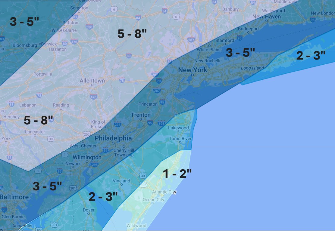 wxtaylorwarwick's tweet image. Final snow map from me:
Coastal areas could overperform if it continues to trend cooler.
#NJwx