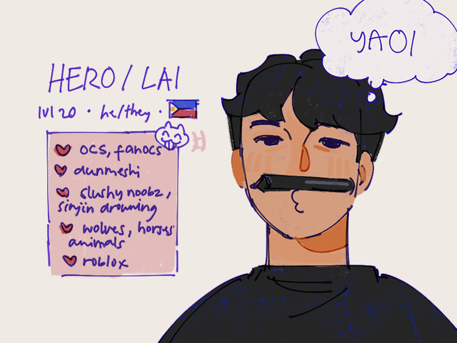 changed my @ from ragevndr -> laicanthrope so felt like i should make a new intro :) im hero i draw sometiimes &amp; i have an oc i ship with laios dungeon meshi if ure into that 𝖍𝖊𝖍..!

other info ull find on laichen.straw.page (feel free to send asks PLS id lvoe to interact