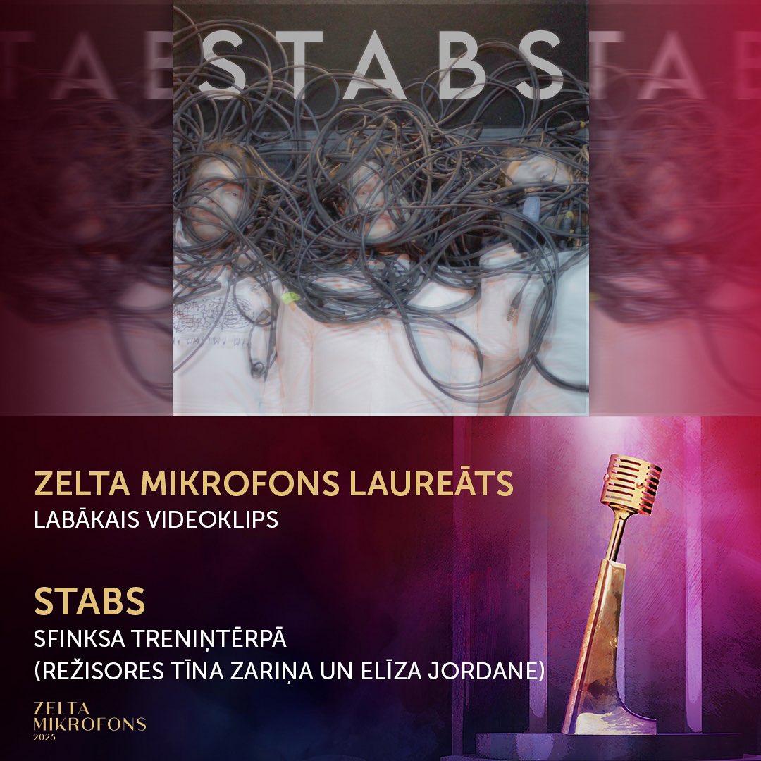 Kategorijā “Labākais videoklips” Zelta mikrofonu iegūst STABS ar videoklipu “Sfinksa treniņtērpā”! 🎙️ (Režisores - Tīna Zariņa un Elīza Jordane)