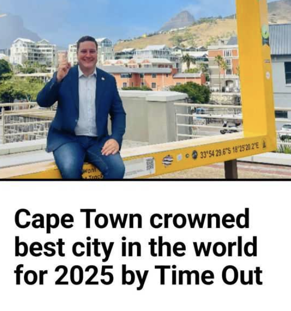 MarioNawfal's tweet photo. 🇿🇦CAPE TOWN NAMED BEST CITY IN THE WORLD FOR 2025—SORRY, NEW YORK

In a win that probably has New Yorkers and Londoners scratching their heads, Cape Town has officially been named the Best City in the World for 2025 by Time Out.

Turns out, the perfect mix of penguins, beaches, and Instagram-worthy views of Table Mountain is hard to beat.

A survey of 18,500 people worldwide gave Cape Town the edge in affordability, nightlife, and overall happiness. 

And let’s be real—when 97% of locals say the city makes them happy, it’s kind of hard to argue. 

Meanwhile, cities like New York and London were probably too busy charging $27 for a sandwich to even compete.

So, while Cape Town celebrates its crown, the rest of us are left wondering if we’ve been sleeping on the GOAT City this whole time—or if the penguins rigged the vote.

Source: Time Out