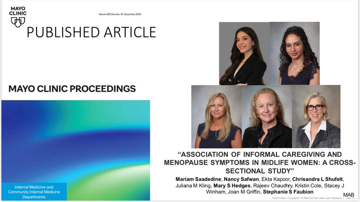 Mayo Clinic GIM Florida (@mayogimfl) on Twitter photo Congratulations to <a href="/cshufeltMD/">ChrisandraShufelt MD, MS, FACP, MSCP</a> <a href="/StephFaubionMD/">Stephanie Faubion</a> <a href="/MaryHedgesMD/">Mary Hedges, MD</a> <a href="/nancysafwan/">Nancy Safwan</a> <a href="/Mariamsaadedine/">Mariam Saadedine</a> of the <a href="/MayoGIMFL/">Mayo Clinic GIM Florida</a> for their recent publication: “Association of Informal Caregiving and Menopause Symptoms in Midlife Women: A Cross-Sectional Study.”
Please click the link below for more Congratulations to <a href="/cshufeltMD/">ChrisandraShufelt MD, MS, FACP, MSCP</a> <a href="/StephFaubionMD/">Stephanie Faubion</a> <a href="/MaryHedgesMD/">Mary Hedges, MD</a> <a href="/nancysafwan/">Nancy Safwan</a> <a href="/Mariamsaadedine/">Mariam Saadedine</a> of the <a href="/MayoGIMFL/">Mayo Clinic GIM Florida</a> for their recent publication: “Association of Informal Caregiving and Menopause Symptoms in Midlife Women: A Cross-Sectional Study.”
Please click the link below for more