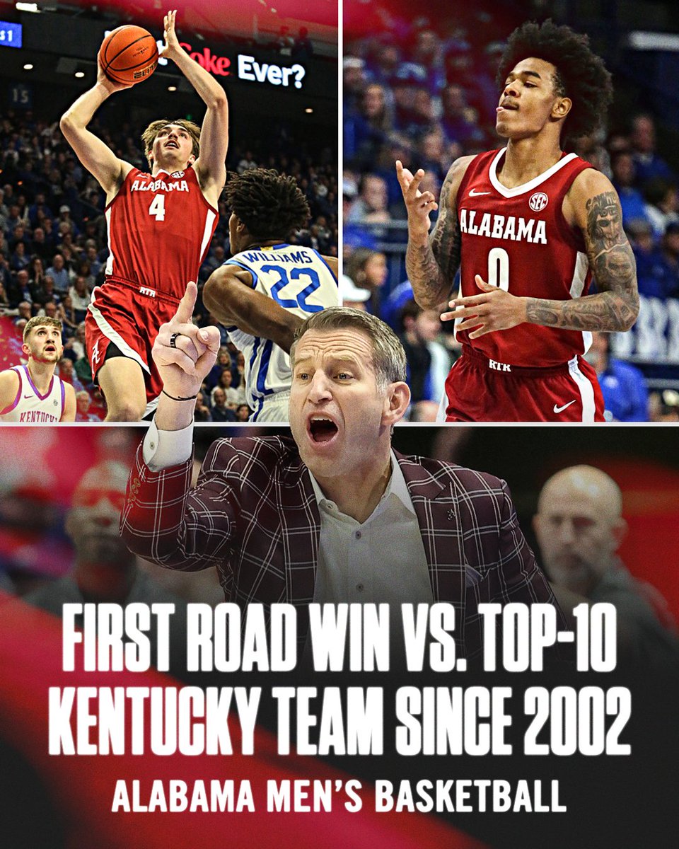 THE TIDE WERE ROLLIN' IN RUPP ARENA 😤 

No. 4 <a href="/AlabamaMBB/">Alabama Men’s Basketball</a>'s win at No. 8 Kentucky marks 6️⃣ wins over AP-ranked opponents this season!
